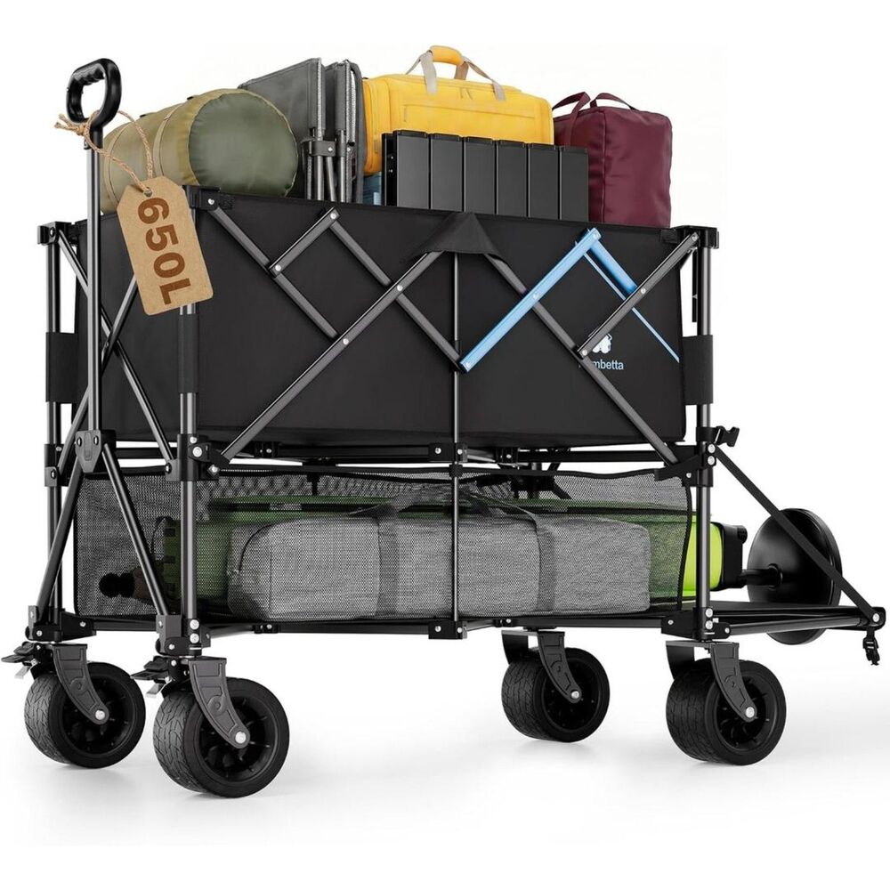 52" Heavy Duty Double Decker Wagon, 650L Collapsible Folding Wagon Cart